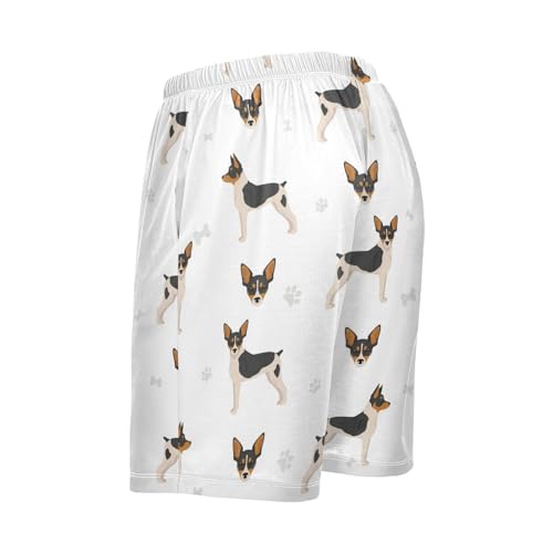 Pigsaly Pajama Shorts Rat Terrier Dog Men's Pajama Bottoms Funny Black Puppy Sleep Pajama Drawstring Shorts XL4