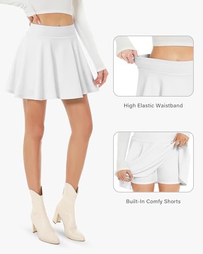Stelle Women Casual SkateSkirts with Shorts Underneath Basic Versatile Flared Mini Skorts（White,XXL） — view 3