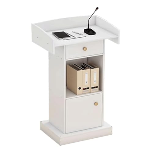 Atril de madera minimalista con soporte de podio y almacenamiento para hoteles