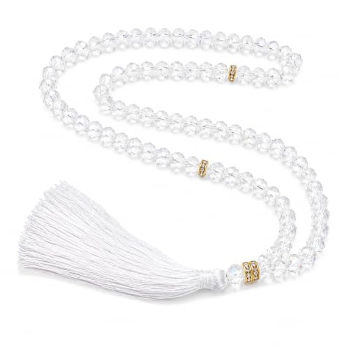 Image of Islamic Salat Prayer Tasbih - 100 Crystal White Beads - Tasbeeh for Dhikr, Zikr, and Meditation (White Crystal)