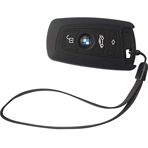 Velsman Compatible With Bmw Trapezoid Style Key Fob - 3 Buttons Silicone Case Cover Protector Holder And Wrist Strap (Black) #TOP3