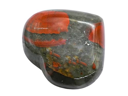 Image of Crystal Heaven Certified African Bloodstone Heart Palm Pebbles Stones For Anxiety Stress Relief Massage-Aaa Grade Original Healing Gemstone Agate Heart Palm Stone For Yoga Meditation Spiritual