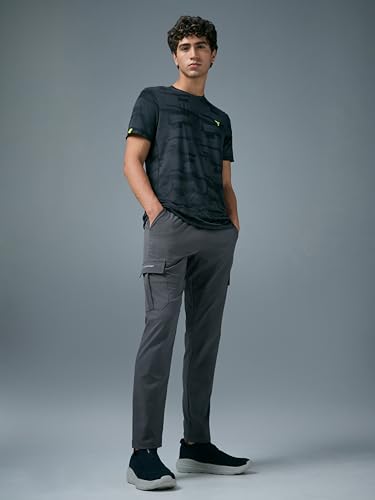 Image of TECHNOSPORT Men's Regular Fit Mid Rise Polyester Solid Cargos for Activewear, Regular Use and Quick Dry