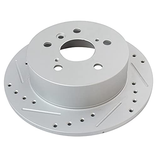 Image of TRQ Performance Rear Brake Pad and Rotor Set Ceramic Coated Drilled Slotted Compatible with 2013-2018 Lexus ES300h ES350 Toyota Avalon 2012-2017 Camry