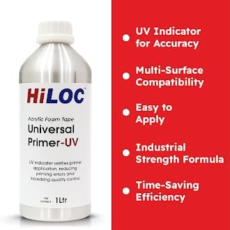 HiLOC Universal Primer UV For Acrylic Foam Tape,1 Ltr, Surface Primer for Polypropylene, Abs, Metals, Wood, Glass & Painted Metal, For Professional & Industrial Use With UV Indicator Technology 1