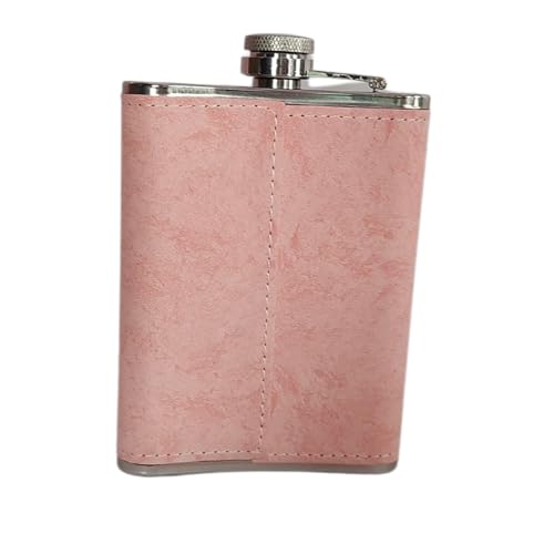 Image of Stainless Steel Hip Flask for Men & Women 8oz (236ml) - Whisky Flask Vodka Alcoholic Liquor Holder with Funnel Drinks Pocket Carrying Case - Leakproof Travel Flasks for Drinks, (Pink Leather)