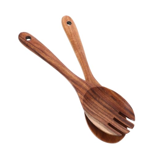 iplusmile 1 Juego Juego de bifurcación de cuchara de mezcla de ensaladas cuchillería cuchara de ensalada largo utensilio cucharas de mezcla de madera cuchara de servir de madera Marrón claro