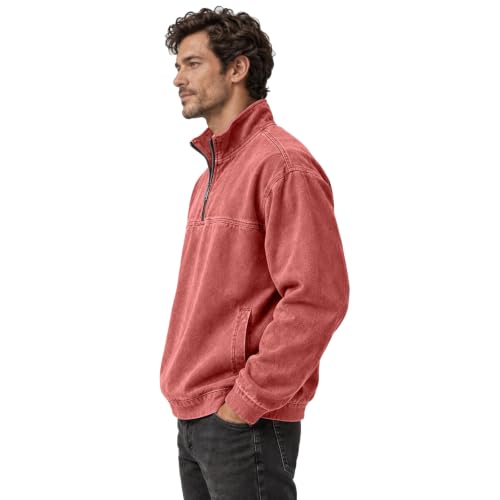 Denim Shirt Men Washed Vintage 1/4 Zip Pullover Shirt Denim Blouse - image 6