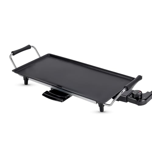 Geepas Teppanyaki Grill – Smokeless, Non-Stick, Adjustable Temperature – Easy-To-Clean, Removable Grease Tray, detachable cord – Indoor BBQ, Large Cooking Surface for Pancakes, Barbecue, Eggs and More