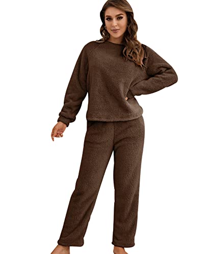 Homewear Polaire Femme Ensemble Loungewear Femme Molleton Tracksuit Women Survêtement Femme Grande Taille Large Décontracté Survêtements Femme Doux Stylé Confort Casual Tendance Ample Chaud Café L Cover