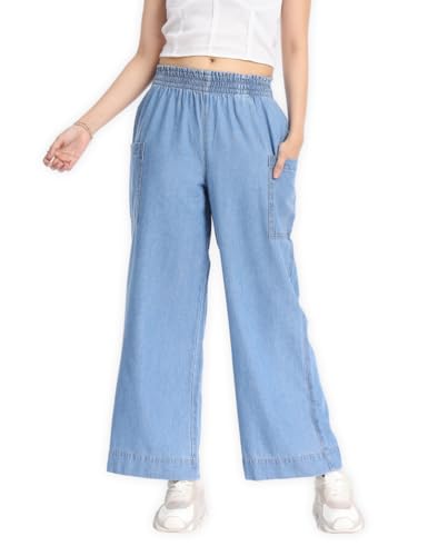 Image of INKD Women's Wide Leg Jeans - High-Rise | 100% Cotton| Enzyme Wash | Elasticated Waistband | Jeans for Women (Available in Plus Sizes)