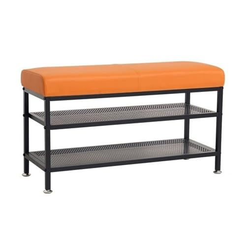 RENEESME Shoe Rack Shoe Bench, 2-Tier Shoe Bench with Storage Selves, Metal Shoe Organizer with Cushion Padded Seat for Entryway Shoe Organizer Rack(100 * 32 * 45cm)