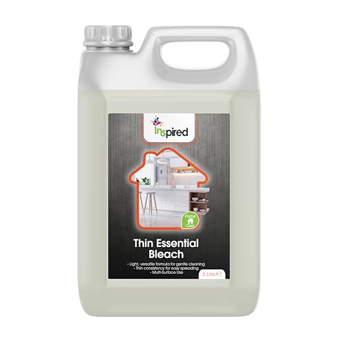 Inspired - Thin Essential Bleach 5L - Gentle Yet Effective Cleaner for Floors Surfaces & Light Stain Removal - Faster Drying Thin Formula for Domestic Household Use