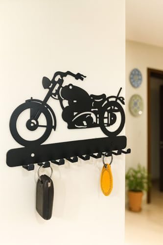 Image of Bike Metal Key Holder | Decorative Wall-Mounted Key Rack & Organizer for Entryway, Hallway, Kitchen | Sturdy Hanger for Keys & Accessories (25x15 cm, 9 Hooks)