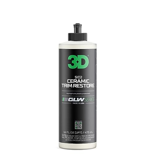 3D SiO2 Ceramic Trim Restore, GLW Series | Ultimate Hydrophobic Trim Reviver | SiO2 Infused Restoring, Shining, & Protecting | Restores Black Plastic & Vinyl | DIY Car Detailing | 16 oz