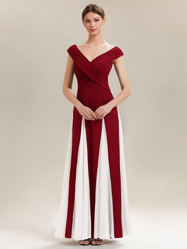 Robe d'invité de mariage confortable et flatteuse col V longue évasée EG02649