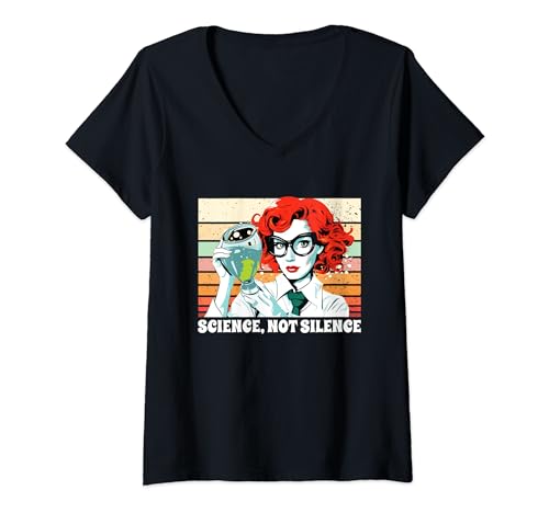 Science Not Silence | Scientist Feminist | Women In STEM V-Neck T-Shirt