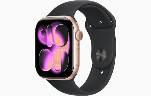Image of Apple Watch Series 11 [GPS, 46mm] Rose Gold Aluminum Case with Black Sport Band, M /L (Renewed)