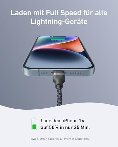 Anker USB C Lightning Kabel, Upcycled-Flechtgewebe USB C auf Lightning Kabel 180cm, ultra-schnelles Ladekabel für iPhone 14/13/12/11 Serie und mehr 2