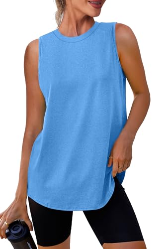 Women's Workout Tank Tops Sleeveless Exercise Tennis Running Shirts Activewear Fitness Gym Tops Blue M