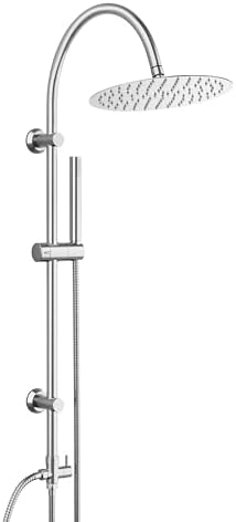 Görbach Regendusche Duschsystem ohne Armatur, Edelstahl Duschset mit Rund Kopfbrause XL D25cm, Vintage U-förmige Duschstange Chrom