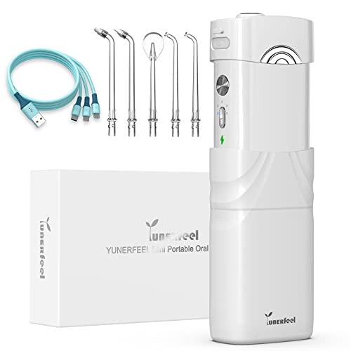 Water Flosser Cordless-YUNERFEEL Portable Retractable Dental Flosser with 3-in-1 Rapid Charge Cable,5 Modes Travel Water Flosser,IPX7 Waterproof & 5 Jet Tips Oral Irrigator for Teeth,White