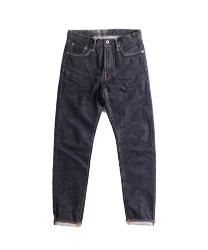 Men’S Casual Taper Fit Selvedge Cotton Pencil Full Length Jeans Zipper Fly Midweight Office Wear Pants
