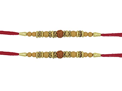 STORE INDYA Set of 2 Raksha Bandhan Rakhi for Brother with Greeting Card | Traditional Rakhi | Threaded Rakhi for Bhaiya | Premium Indian Rakhi | Rudraksh Rakhi