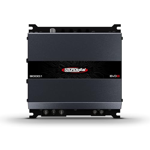 SounDigital EVO6 3000.1 Car Audio Amplifier 3000W RMS Class D Monoblock 1 Ohm Stable Full Range Compact Design Built-in LPF/HPF Bass Boost MOSFET Clip & Power On LED Indicators SD3000.1-1D
