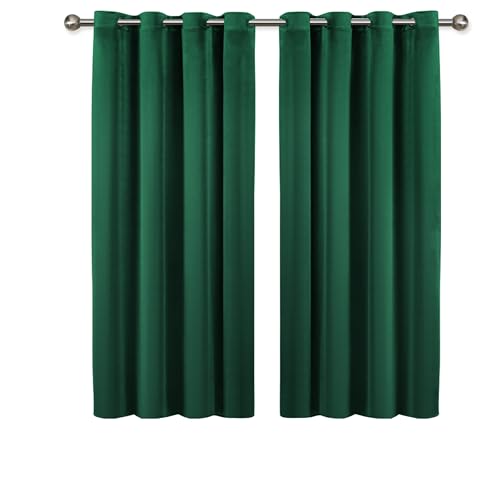 Imperial Rooms Emerald Green Crushed Velvet Curtains for Living Room 66x54 Inch Drop Eyelet Super Soft Blackout Curtains Fully Lined Curtains for Bedroom with 2 Tie Backs (168cm x 137cm)