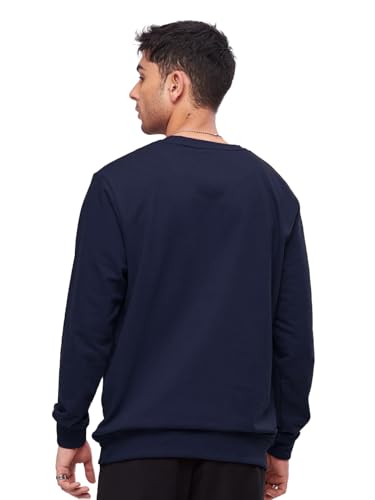 Image of LEOTUDE Men's Loopknit Slim Fit Round Neck Printed Sweatshirt (Color Navy)