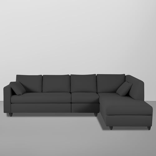 Image of Florian RHS 6 Seater L Shape Sofa Set for Living Room (Black Fabric) Premium Fabric Sofa