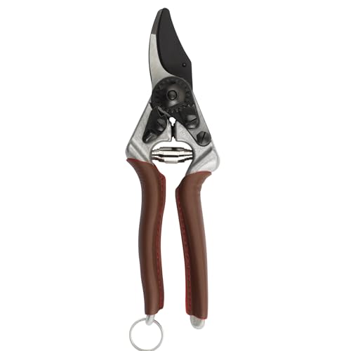 FELCO 6 ELITE Gartenschere ergonomisch für Rechtshänder, mittlere Handgröße, Ledergriffe, Black F-Tech Klinge, 20 mm Schnittdurchmesser, 195 mm Länge, Swiss Made