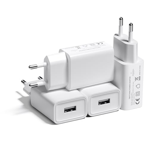 4 Pezzi Caricatore USB 10W, 5V/2A Alimentatore Caricabatterie Prese USBA Spina, USB Charger Compatibile con iPhone 11/12/13/14/XS/XR/8/8 Plus/Galaxy S20/S21/S23/Smartphone/Tablets/Smartwatch
