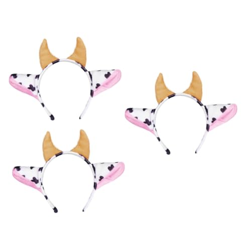WOFASHPURET 牛の角のヘッドバンド3点セット コスプレパーティー用ヘッドドレス 可愛い牛のヘッドウェア 男の子と女の子用 大人用 動物コスチューム ヘッドピース 小道具