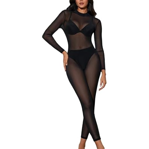 MakeMeChic Women's Sheer Mesh Jumpsuit Cover