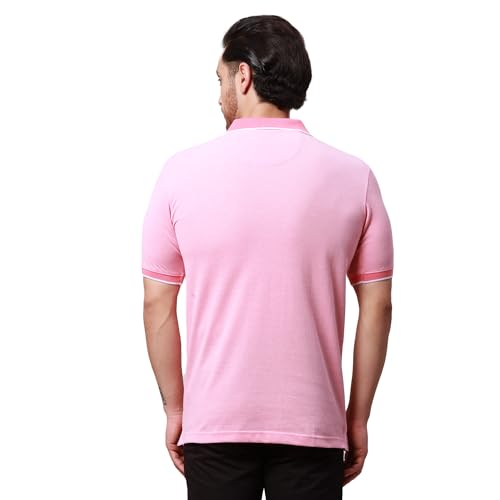 Image of Park Avenue Men's Cotton Polyester Blend Stripe Pattern Slim Fit Rib Collar Polo Neck Half Sleeve Casual T-Shirt