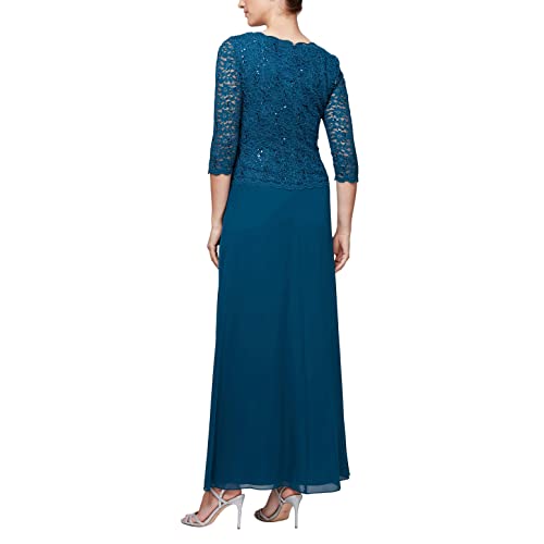 Image of Alex Evenings Women's 3 /4 Sleeve Stretch Lace Bodice Mock One Piece Gown