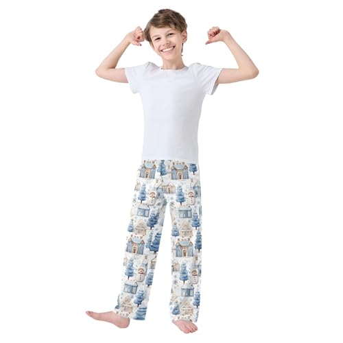 Christmas Xmas Snowman Long Pajama Pants Elastic Waist PJ Bottoms with Pockets S A1104973
