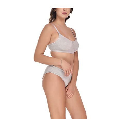 Image of Elina Women's Full Coverage Non Padded with Detachable Strap Cotton Hosiery Bra and Panty Set (Lovia Set)