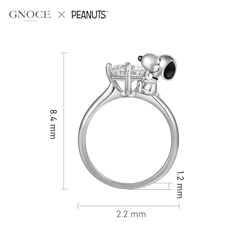 GNOCE Peanuts Snoopy Hug White Diamond Ring for Women, S925 Sterling Silver Ring for Her Wife, Valentine‘s Day, Mother’s Day Jewelry3