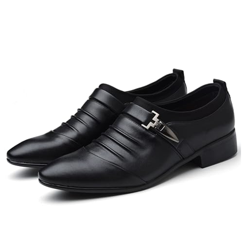 Image of Men's Strap Buckle Slip-on Dress Loafers Shoes Formal Tuxedo Leather Shoes for Male Business Work Office