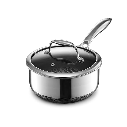 HexClad Hybrid Nonstick 2-Quart Saucepan with Tempered Glass Lid,...