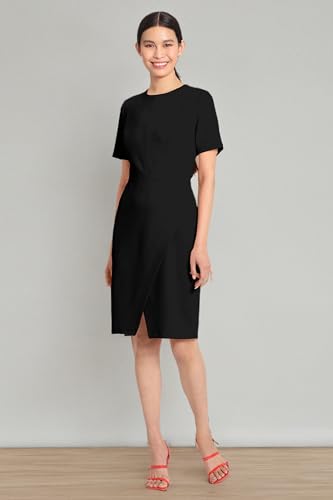 Maggy London Women's Sophisticated Crew Neck Sheath with Overlap Notch Hem Detail Career Workwear Desk to Dinner4