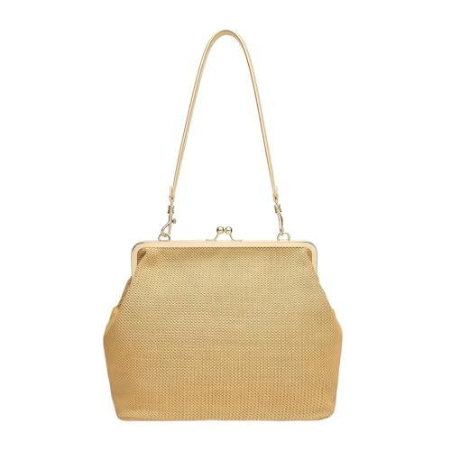 Sac en paille tressé vintage avec fermoir kisslock pour femme