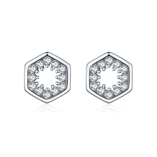 Goujon en argent sterling hexagone creux et zircone pour femme