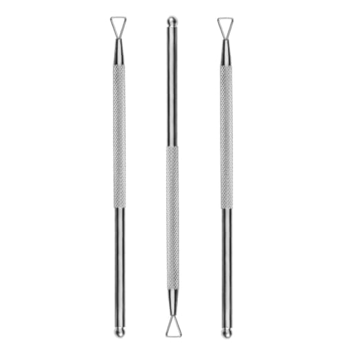 EXAOMBLE 3piezas Empujador de Cutículas de Acero Inoxidable para Manicura y Pedicura Herramienta Profesional para Quitar Esmalte de Uñas y Residuos de Pegamento Incluye Compactas para Uso