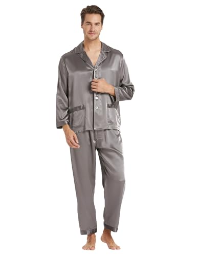 Image of LilySilk 100% Silk Pajamas for Men Soft 19MM Real Mulberry Silk Sleepwear Mens Silk Pajamas Set Lightweight Male Pjs
