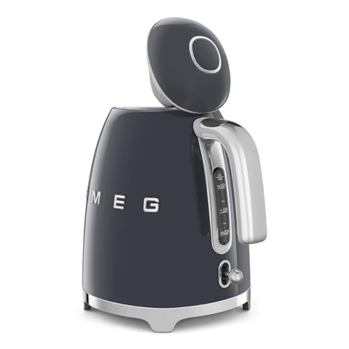 SMEG KLF03 7 Cup Electric Water Kettle, Retro-Style, Soft-Opening Lid, Auto Shut-Off, 360° Swivel Base – Grey