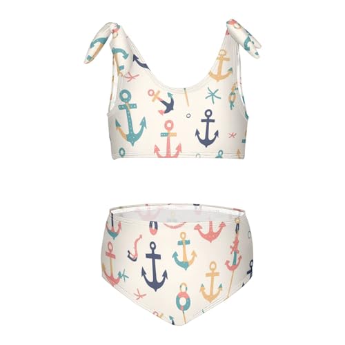KLL Ocean Simple Anchors Girls 2 Piece Bikini Sets Quick-Dry Swimsuit Swimming Suits Adjustable Shoulder Strap